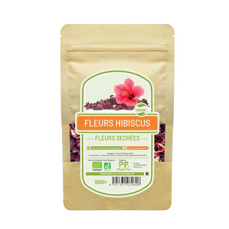 Fleurs d'Hibiscus séchées, VivezNature - Acheter en ligne 40g pas cher